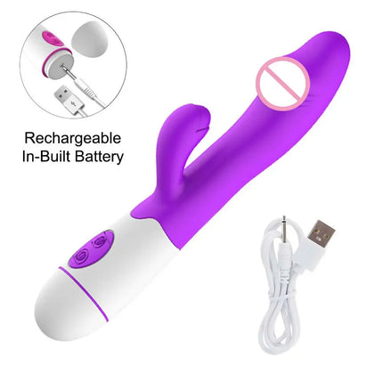 30 Speed Rechargeable Handheld Silicone Adult Clit Clitoral Clitoris Sex Toy G Spot Dual Motor Rabbit Vibrator for Women Female