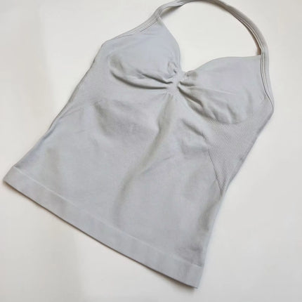 Longline Strappy Gym Top Custom Logo Backless Gym Clothes Women Scrunch Built-in Bra With Removable Cups Yoga Tank Tops