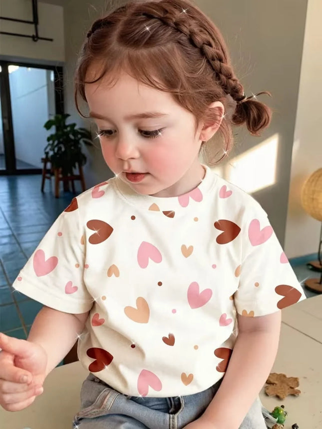 2026 Children's Clothing Girl T-Shirt Short Sleeve Child T-Shirt Vibrant Heart Graphic Casual Kids Summer Clothes Girl Top Tees