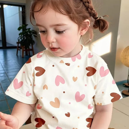 2026 Children's Clothing Girl T-Shirt Short Sleeve Child T-Shirt Vibrant Heart Graphic Casual Kids Summer Clothes Girl Top Tees