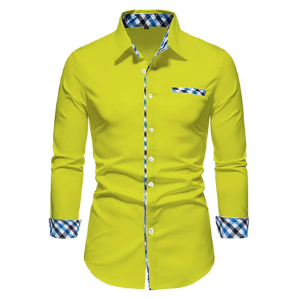 2023 Men's Hot Selling Business Office Long Sleeve Solid Color Spliced Shirt Outdoor Street Leisure High Quality Fabric Polo Top