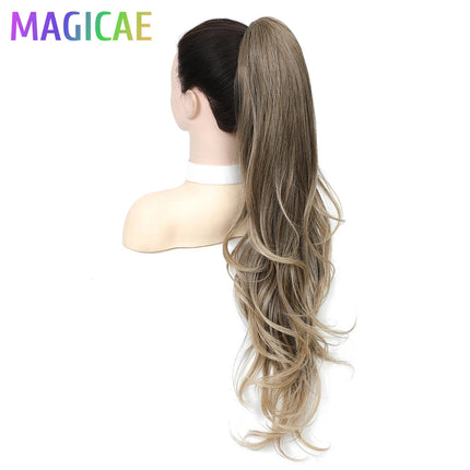 26Inches Claw Clips On Body Wave Ponytail 180Gram Ombre Brown Blond P27/ 613 High Temperature Synthetic Hair Extensions