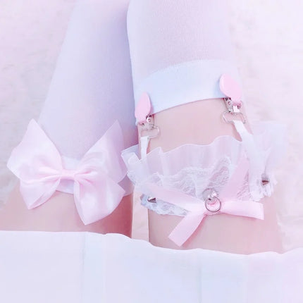 Women Lace Thigh Garter Bow Heart Leg Ring Sexy Suspender Socks Clip Kawaii Lolita Leg Loop Clip Garter Belt Stockings Garters