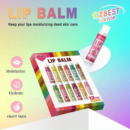 12PCS Moisturizing Fruit Flavor Color Lip Balm Set Hydrating Nourishing Lipstick Set Cracking Lip Care long-lasting moisturizing
