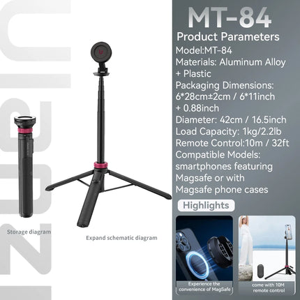 Ulanzi MT-84 Smartphone Tripod Quick Release Magnetic Support Magsafe Case Phone Come With Bluetooth Controler For iPhone 15  14