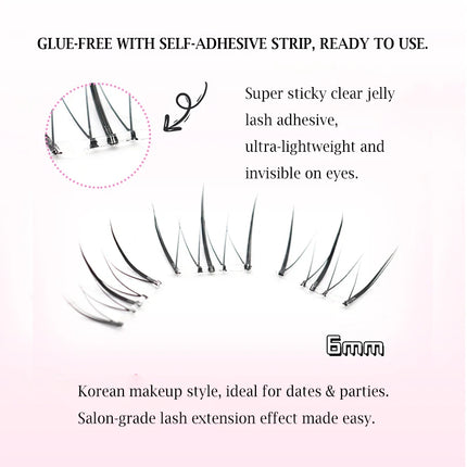 Glue-free Lower Lashes 5-6mm Large Capacity B Curl Ultra Thin Clear Band Bottom Lashes Natural Self Adhesive False Eyelashes