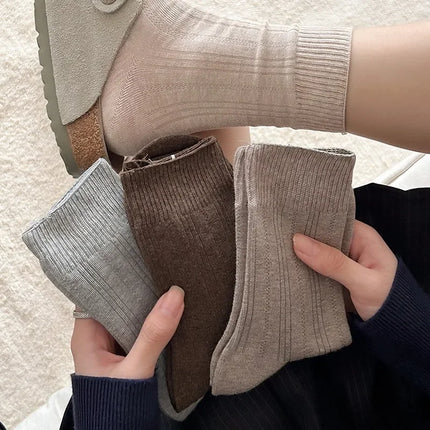 1/6pairs Cashmere Wool Socks Women's Winter Thicken Warm Black White Pack Set Thermal Japanese Fashion Solid Color