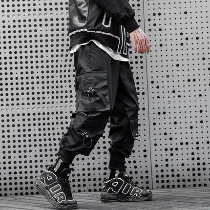 Men's Reflective Cargo Pants Korean Harem Techwear Trousers Trendy Streetwear Functional Multiple Pockets Stylish Casual Fit