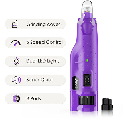 Dog Nail Grinder Dustproof with 2 LED Light - Super Quiet Powerful 6-Speed Nail Trimmer File for Small Medium Large Dogs dog acc