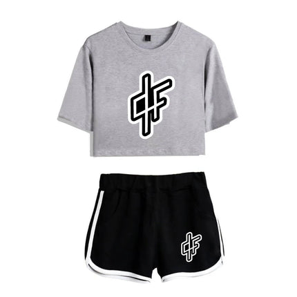 Fashion Youthful Rap Group PNL Print Two Piece Set Women Sexy Shorts+lovely T-shirt Cute Dew navel Sport Girl suits