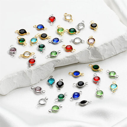 10pcs/lot Stainless Steel Crystal Round Double Ring Pendants for DIY Bracelet Necklace Beads Jewelry Making Accessories