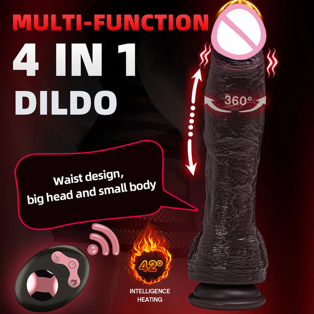 Super Long Realistic Dildo, Black Vibrator Penis, Telescopic Swing Heating Silicone Dildo, Remote Control Dildo Vibrator for Women