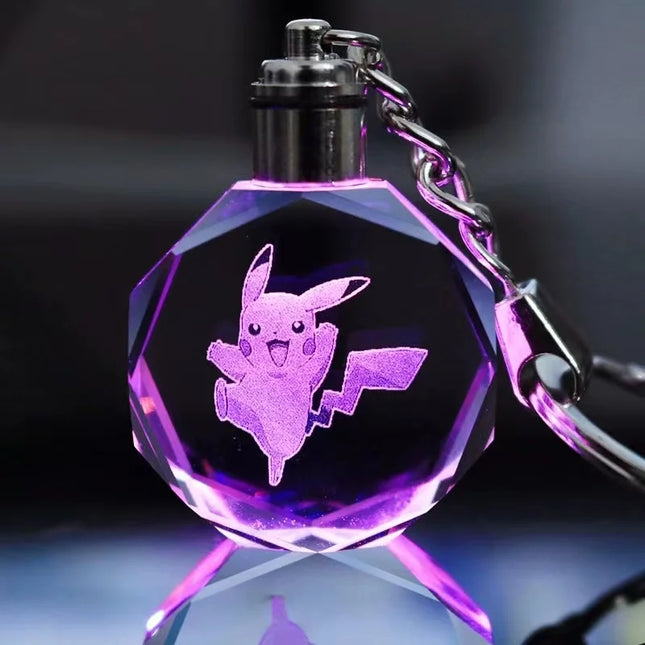Pokemon Cartoons Anime Figure Pikachu Charizard Mewtwo Eevee Crystal Collection Luminous Keychain Pendant Model  Toy Gift