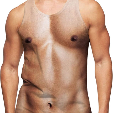 2025 Mens 3D Printed Fake Abs Tank Top Funny Muscle Pattern Tee Shirts Quick Dry Sleeveless Gym Summer Beach Shirt Men Clothing