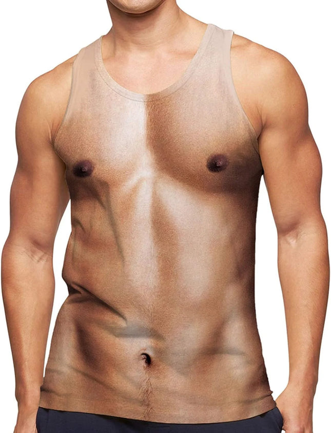2025 Mens 3D Printed Fake Abs Tank Top Funny Muscle Pattern Tee Shirts Quick Dry Sleeveless Gym Summer Beach Shirt Men Clothing
