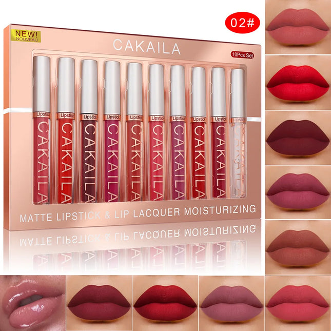 Matte Lip Gloss Lip Oil 10pc/set: Velvet Lipstick High Pigment Waterproof Long Lasting, Nude, Y2K Christmas Valentine's Day Gift