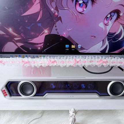 Bow Lace Cute Table Screen Decorative Computer Monitor Decorative Stickers Gaming Room Frame Display Screen Decorative Ornaments
