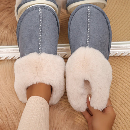Closed Toe Warm Cotton Slippers Women Faux Fur Thick Plush Winter Home Shoes Woman Lightweight Casual Indoor Slides Female