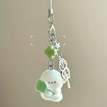 1/2pcs Cute Clover Hug Dog Pendant Keychain Lanyard Flocking Puppy Mobile Phone Straps Pendant Keyring Schoolbag Decorative