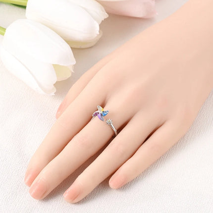 Adjustable Rings 925 Sterling Silver Mermaid Wing Dragon Sunflower Tulip Open Rings For Women Female Original Engagement Jewelry