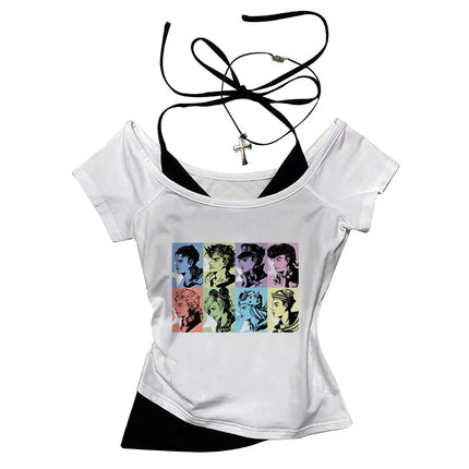 Jojo Bizarre Adventure crop top Aesthetic babydoll Streetwear shoujo girl style Fairy vintage cropped harajuku women's t-shirt