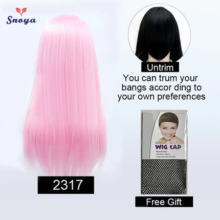 Snoya 60cm synthetic long straight cosplay wig with bangs Heat Resistant hair Anime pink blonde red blue purple women wig