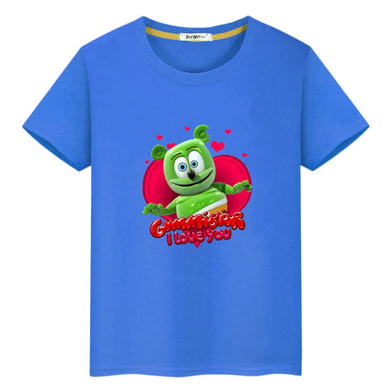 Anime Bear Print T-shirt for Kids Boy 10 Years Cute T-shirt Kawaii Tops Y2K One Piece 100% Cotton Cartoons Short Girls' Clothes