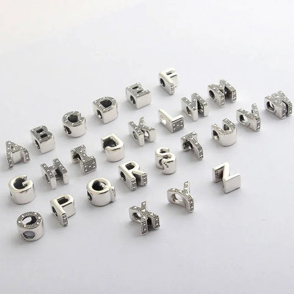 Real Sterling Silver 925 Letter Alphabet Charm A-Z Name Bead Fit Original Charms Bracelet Pendant Sterling Silver 925 Charm