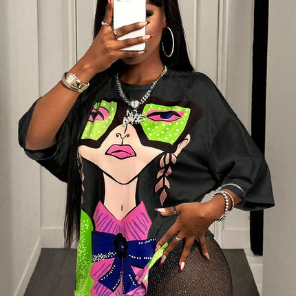 BamGleam Oversized T-shirt Loose Casual Hip-Hop Style Graphic Printed Women T-Shirt Summer Fashion Y2k Ladies Clothes Female Tee