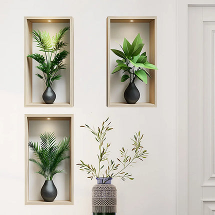 Green Plants Wall Sticker Potted Mural Simulation Painting for Living Room Home Decor Background Wall Art Removable Decals