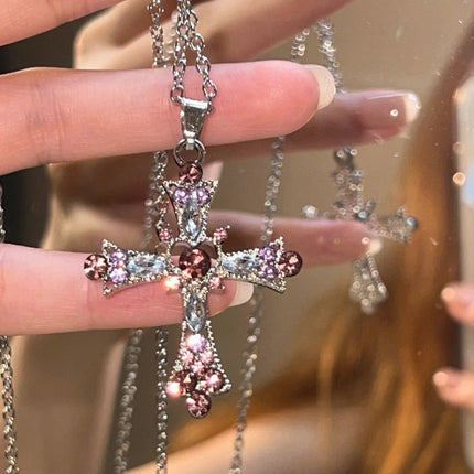 Summer Black Rhinestone Cross Jesus Pendant Choker Necklace for Women Punk Vintage Double Layers Chain 2026 Neck Boho Jewelry