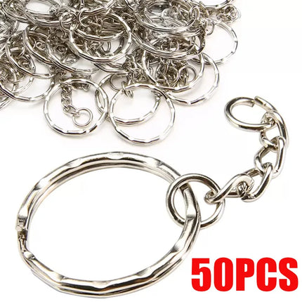 Silver Metal Blank Keyring Keychain with Ring Link Long Round Split Keychain Keyrings Chains Stainless Steel Key Rings Holder