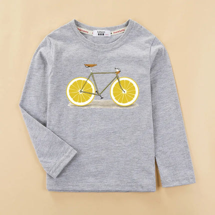 Aimi Lakana Long Sleeve Shirts Kids Fruit Bicycle T-Shirt Boy Girls Cotton Tops Funny Bike Clothes Spring Autumn Tees 3T-14T