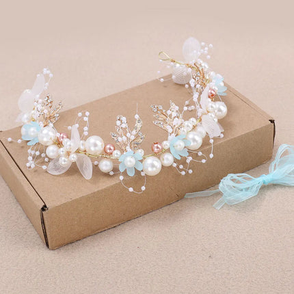 Pearl Flower Wreath Headband Girls Bridal Elegant Crowns Hair Headdress Bride Garland Head Hoop Wedding Headbands Hair Jewelry