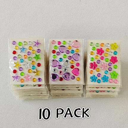 10 pieces of Mini Heart Diamond sticker Plum Blossom Star color acrylic flower sticker make-up eye patch children
