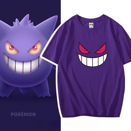 Pokémon Gengar Printing Tee Pure Cotton T-shirt Men's 2026 Summer Fashion Oversize Street Casual Y2K Tops Streetwear Clothing