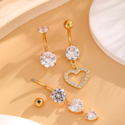3-5pcs Mixed-Style Sets Heart Flower Dangle Belly Button Rings Stainless Steel Butterfly Curved Zircon Belly Piercing Navel Ring