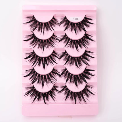 New 5 Pairs Wet False Eyelashes Naturally Wear False Eyelashes Everyday Sharp Tail Thick Simulation Cross Makeup Lashes
