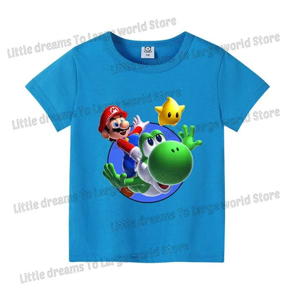 Super Marios Bros T-shirt for Kids Short Sleeve Shirt Cartoon Printed Tops Children Clothes Base Tee Boys Girls Clothing Gift