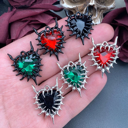 4pcs Gothic Thorn Heart Charms Spiky Burning Heart Pendant Punk Necklace Earring DIY Thorns Charms Jewelry Handicraft Making