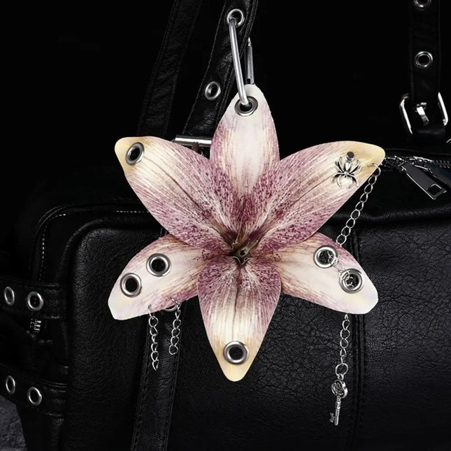 Simulation Flower Orchid Lily Keychain Backpack Decoration Colorful Flower Bag Pendant Handmade Drilling and Puncture