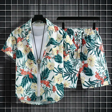 Summer Short Sleeve Flower Shirt Men's Beach Sets Hawaiian Island Style Retro Handsome Casual Thin Shirt Hawaiian Shirt