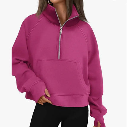 New Spring Autumn Stand Collar Solid Color sweatshirt Long Sleeve tops Loose Half Zip Pullover Women's Daily casual sweatshirt
