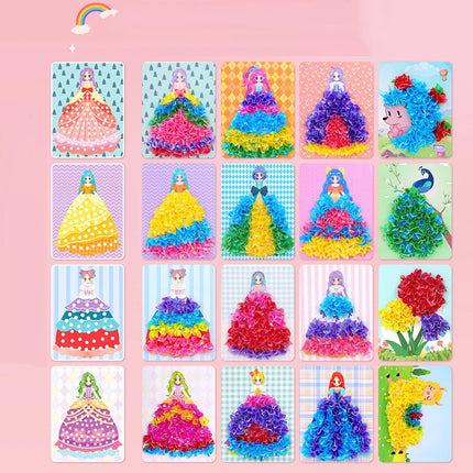 Puzzle Puncture Painting Card Boards Poke Sets For Kids Girls DIY Dress Up Princess Hedgehog Peacock Fabric Poking Art Craft