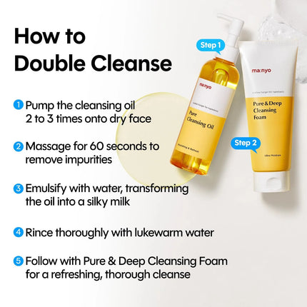 ma:nyo Double Cleanse Set Pure Cleansing Oil Deep Cleansing Foam Blackhead Melting Daily Makeup Removal Korean Skincare