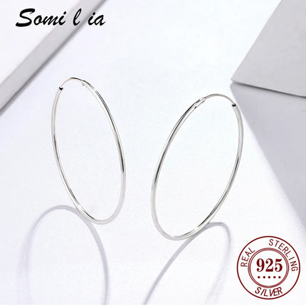 SOMILIA SOMILIA Platinum Big Hoop Earrings for Women, 925 Sterling Silver Jewelry Female Fashion Women Earrings 10-90mm For Gift