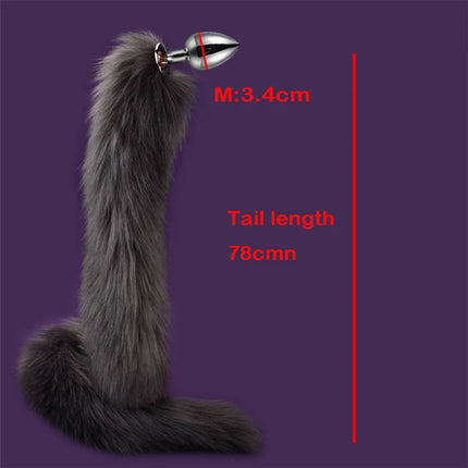 78cm Red Long Fox Tail Anal Plug Metal Butt Plug Prostate Massager Erotic Cosplay Accessories Adult Novelty Sex Toys For Couples