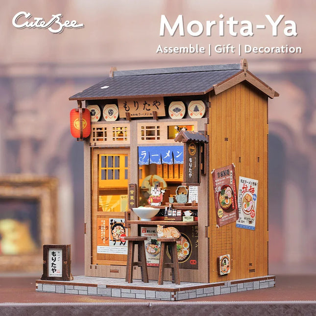 CUTEBEE Book Nook Kit DIY Dollhouse with LED Light Bookshelf Insert Amazing Gift for Child Morita-Ya Japanese Style