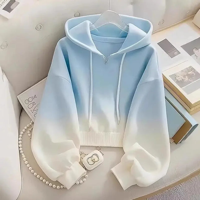 Plus Size Gradual Blue Loose Hoodie Women's Fashionable Versatile Summer Sweatshirt Korean Style Lazy Top Large 2-300 Pounds