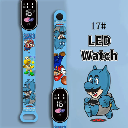 Kids Digital Watch Cartoon Silicone Strap Wristwatch for Boys Girls Children Mario Waterproof LED Sport Watch Gift